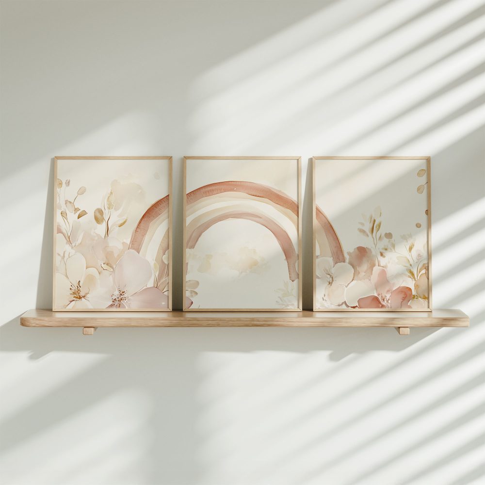 Magische Regenboog en Bloemen in Pastel Watercolor Stijl