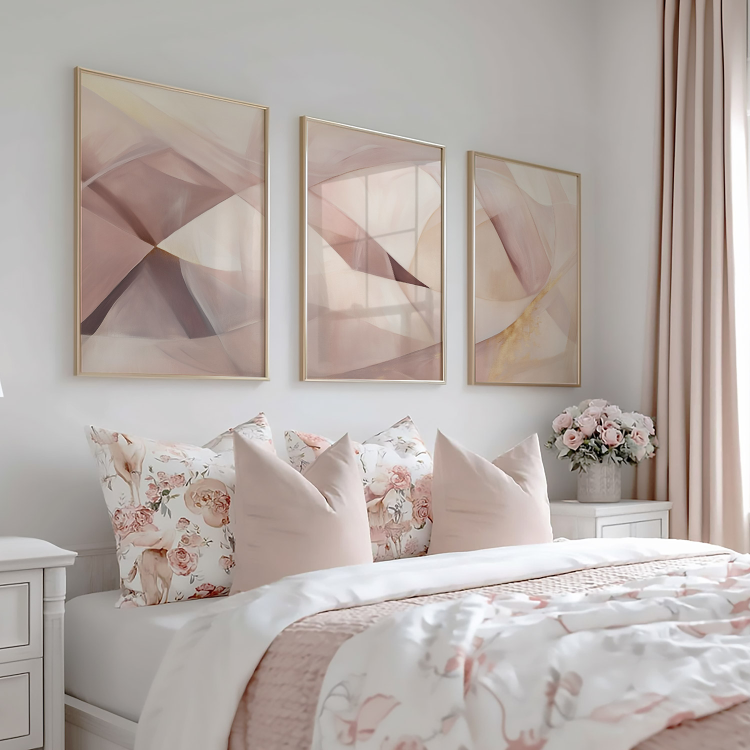 Speelse Pink & Wit Abstracte Wanddecoratie met Dynamische Vormen - Afbeelding 5