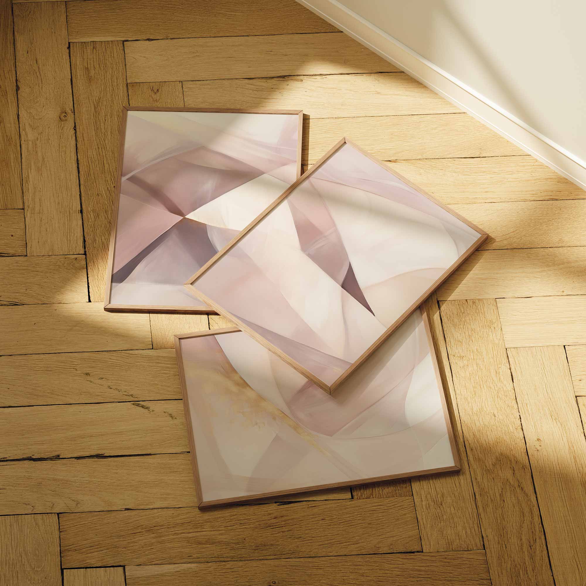 Speelse Pink & Wit Abstracte Wanddecoratie met Dynamische Vormen - Afbeelding 8
