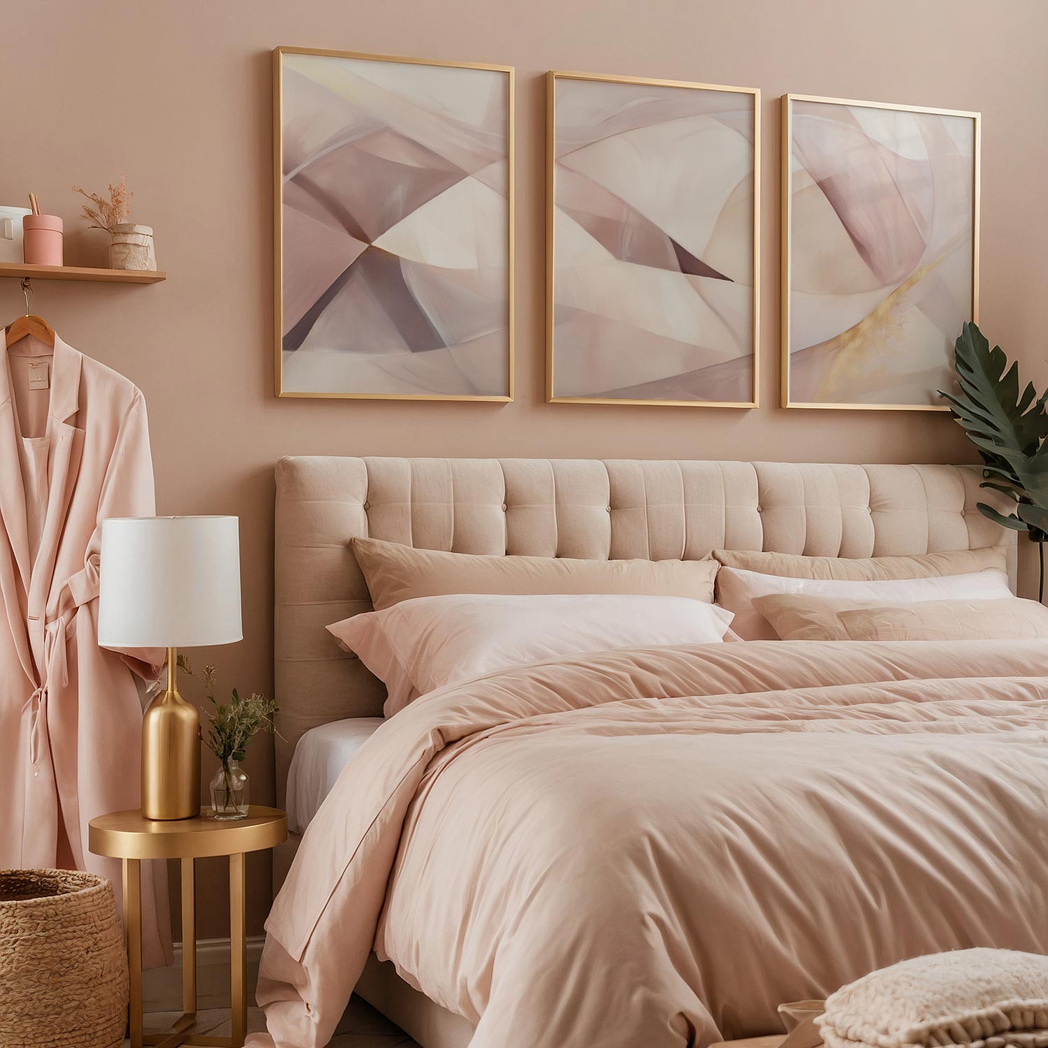 Speelse Pink & Wit Abstracte Wanddecoratie met Dynamische Vormen - Afbeelding 9
