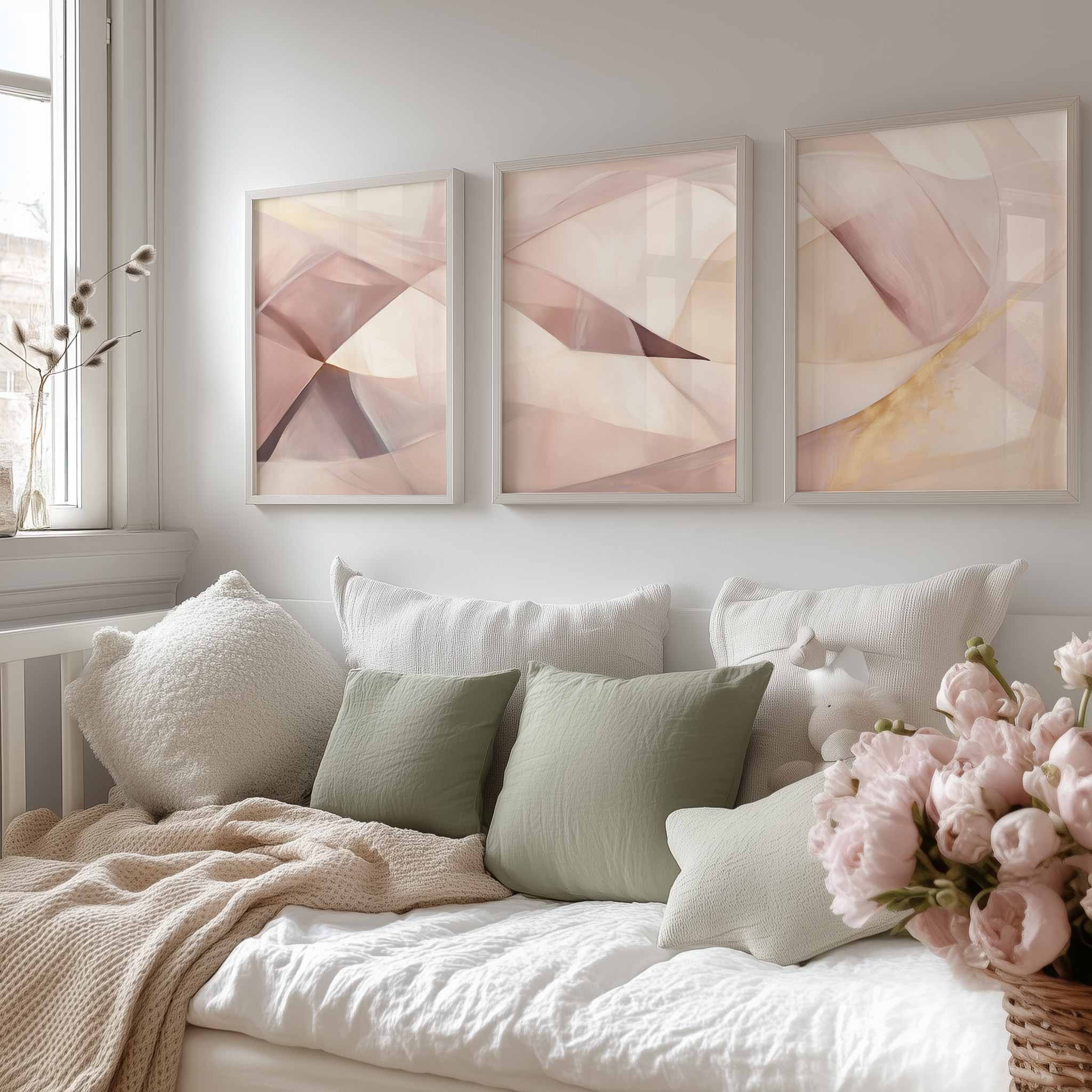 Speelse Pink & Wit Abstracte Wanddecoratie met Dynamische Vormen - Afbeelding 13