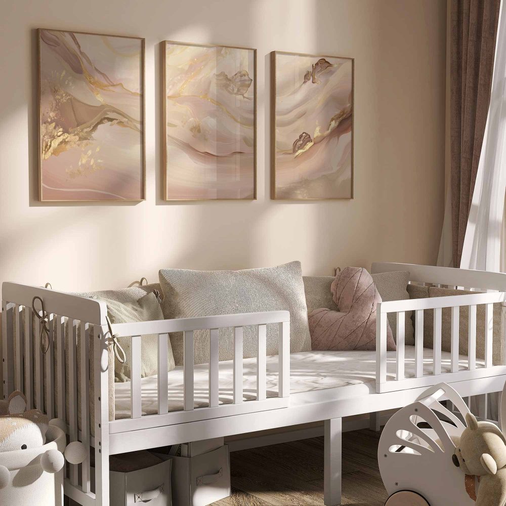 Alternative view of Pastel Roze Swirls met Gouden Accenten - Elegante Wanddecoratie