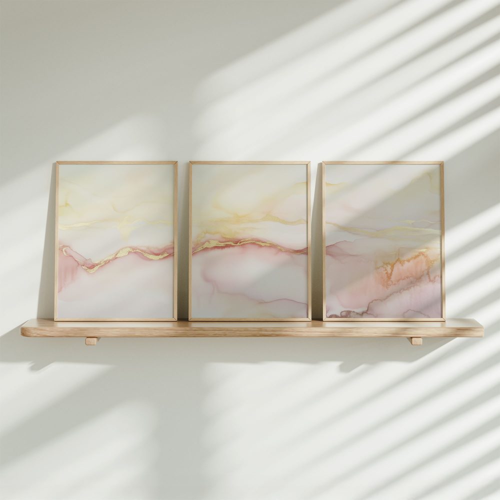 Pastel Roze & Goud Abstracte Waterverf Sfeer