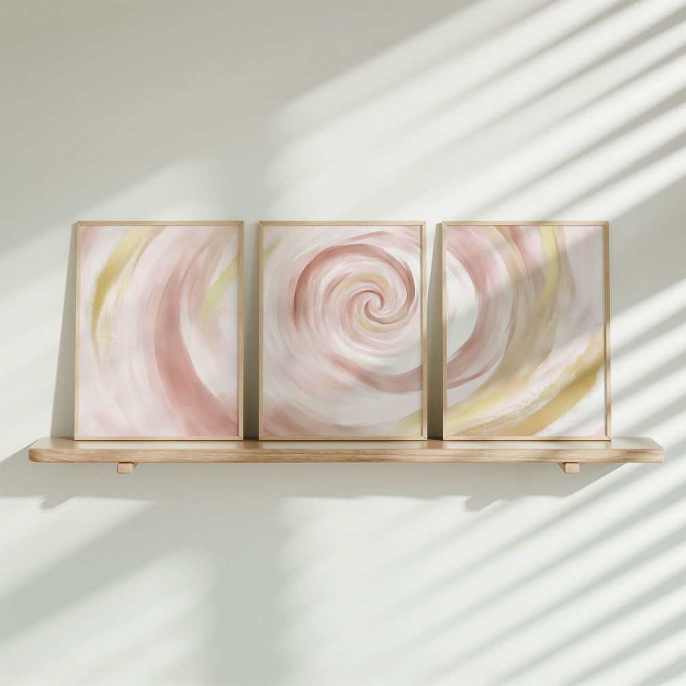 Zachtroze & Gouden Abstracte Swirl Wanddecoratie