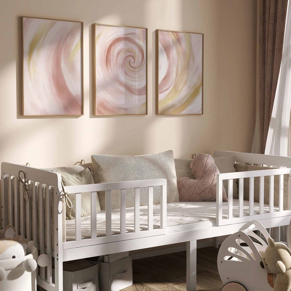 Alternative view of Zachtroze & Gouden Abstracte Swirl Wanddecoratie