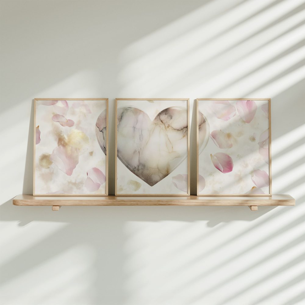 Romantisch Hart met Rozenblaadjes - Roze & Wit