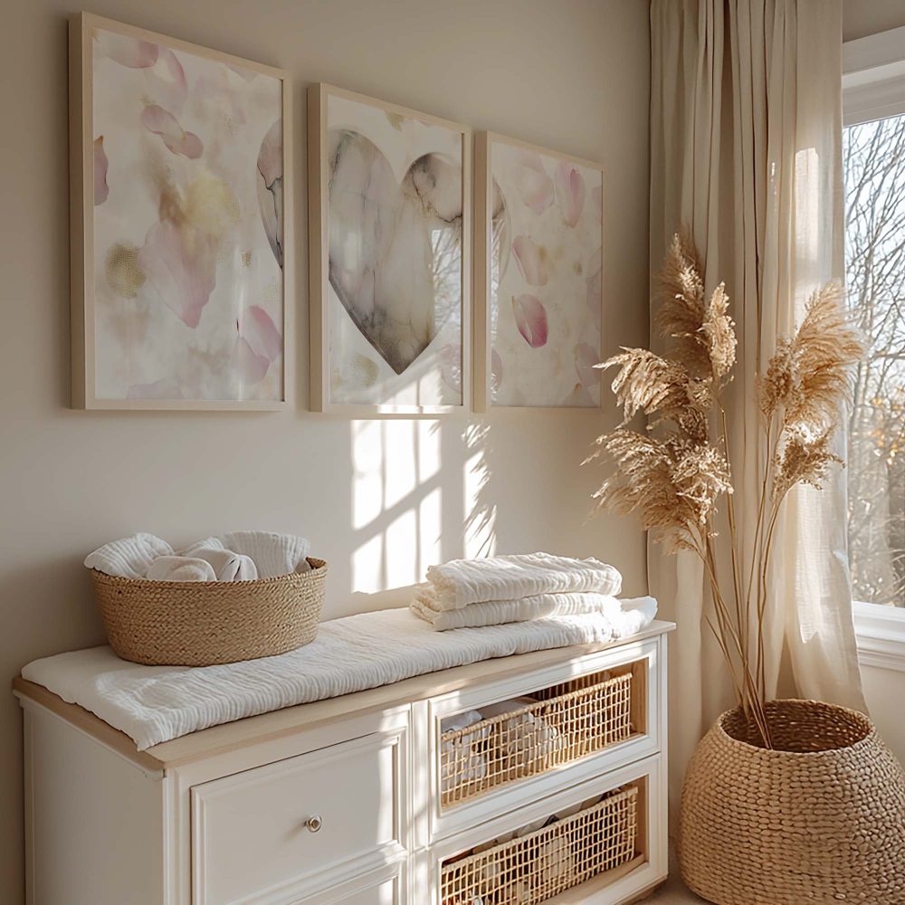 Alternative view of Romantisch Hart met Rozenblaadjes - Roze & Wit