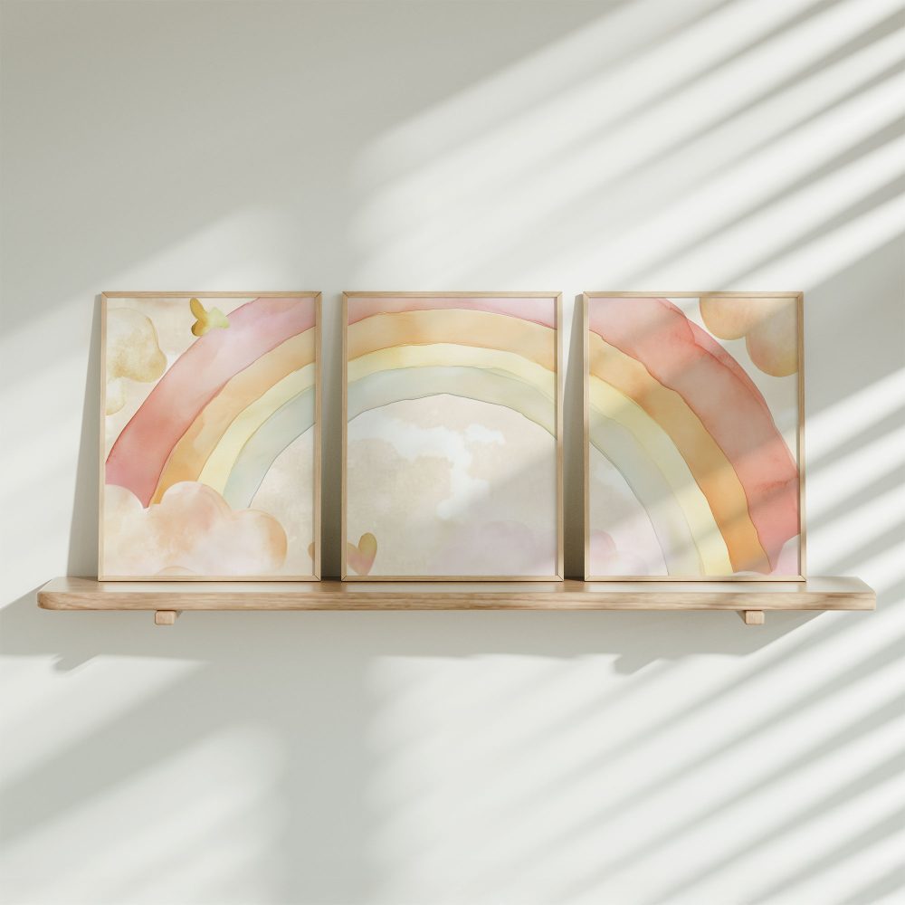 Vrolijke Regenboog met Zwevende Hartjes - Speels en Kleurrijk