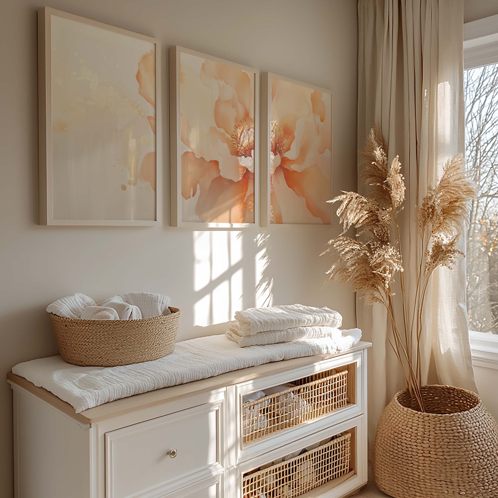 Zachte Perzikbloem – Romantische Wanddecoratie met Delicate Details - Afbeelding 3