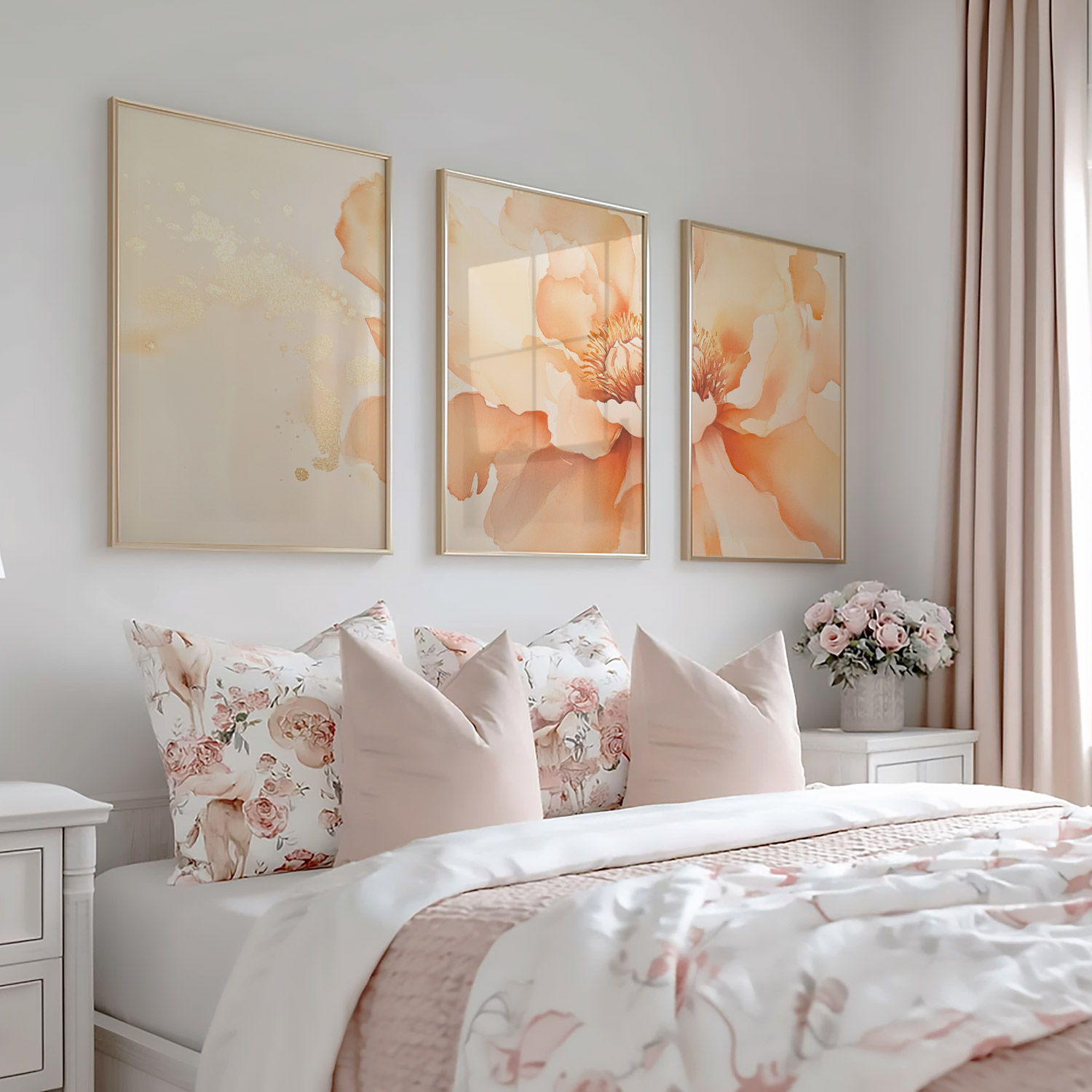 Zachte Perzikbloem – Romantische Wanddecoratie met Delicate Details - Afbeelding 5