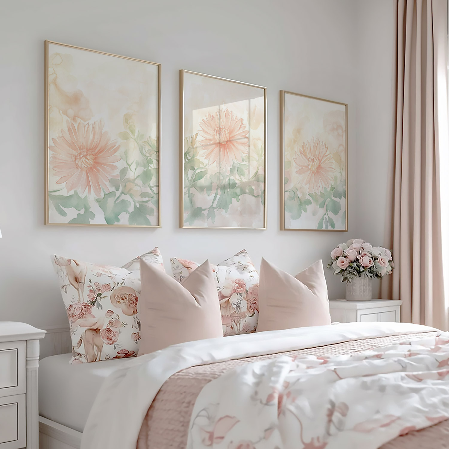 Zachte Waterverf Roze Bloemen - Stijlvolle Natuurdecoratie - Afbeelding 5