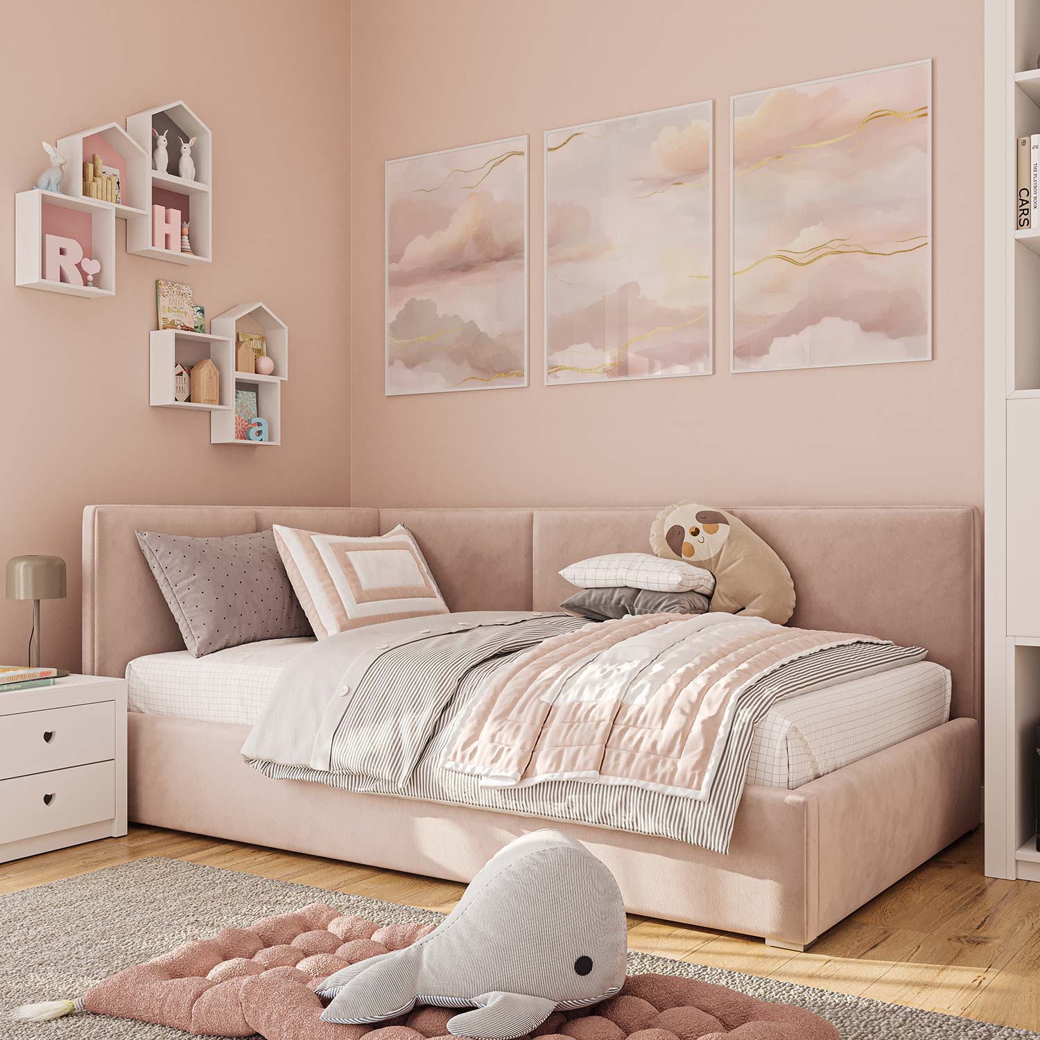 Roze Droomwolken met Gouden Strepen – Serene Wanddecoratie - Afbeelding 12