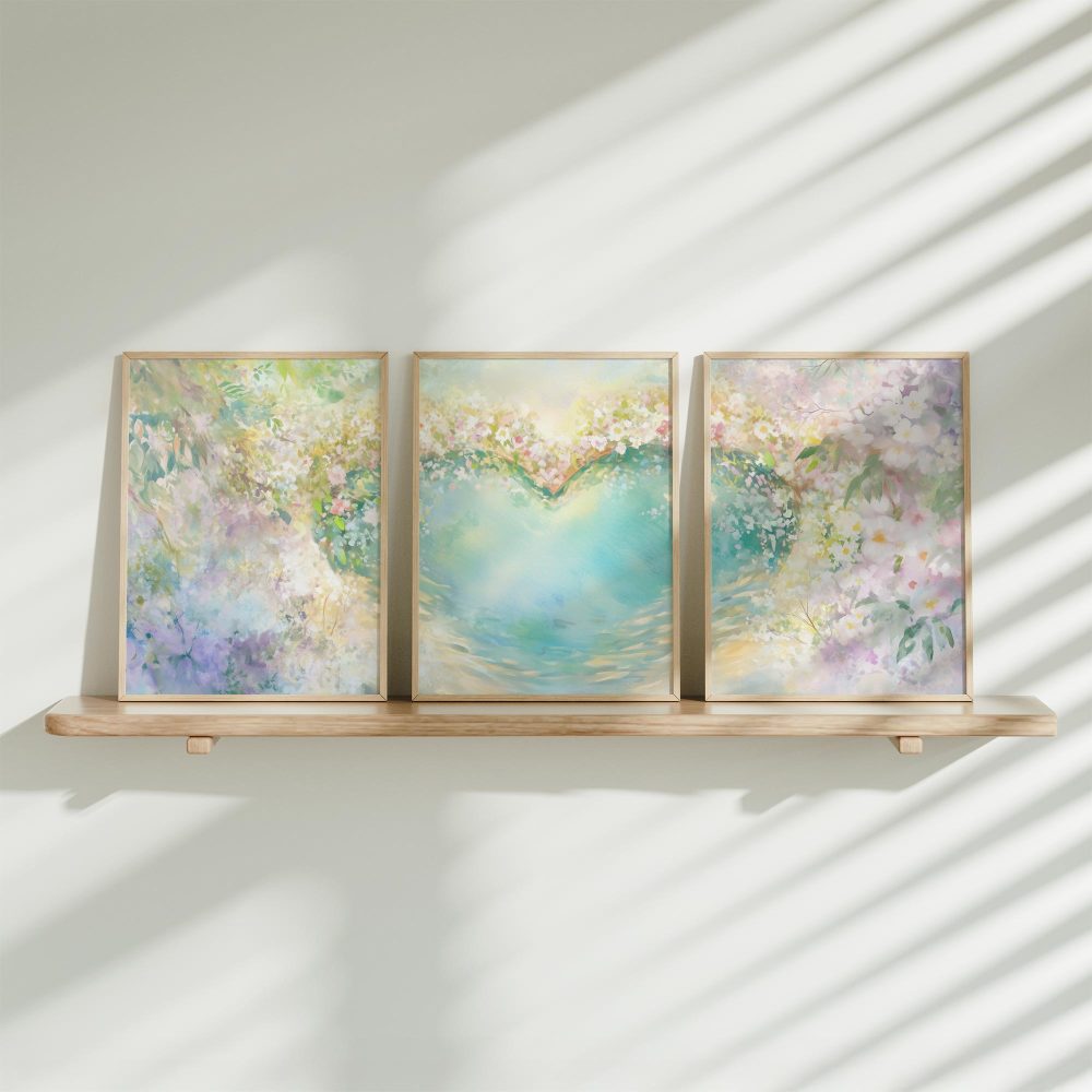 Pastel Hart in Bloeiende Tuin – Speelse Wanddecoratie