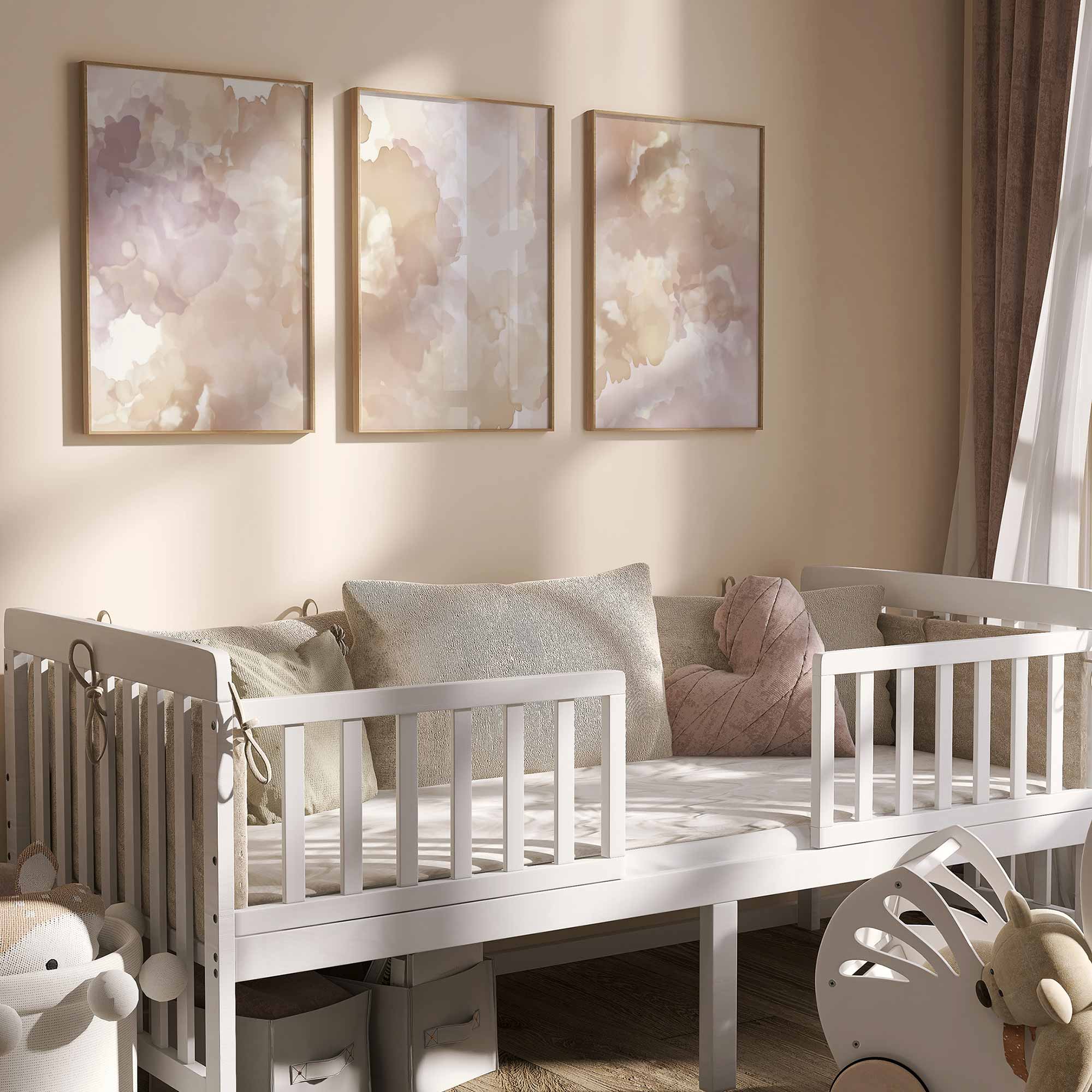Pastel Watercolor Droom – Speelse Bloemen & Wolken Decor - Afbeelding 2