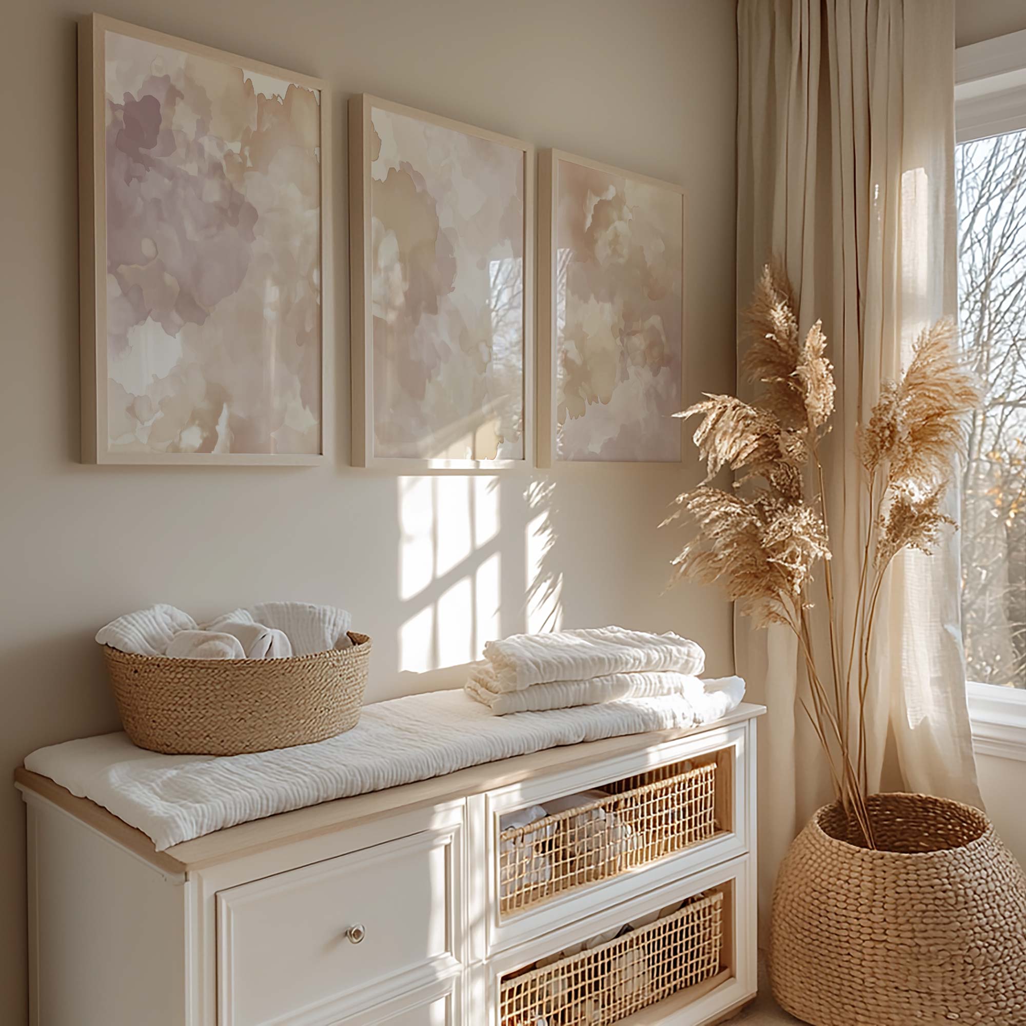 Pastel Watercolor Droom – Speelse Bloemen & Wolken Decor - Afbeelding 3