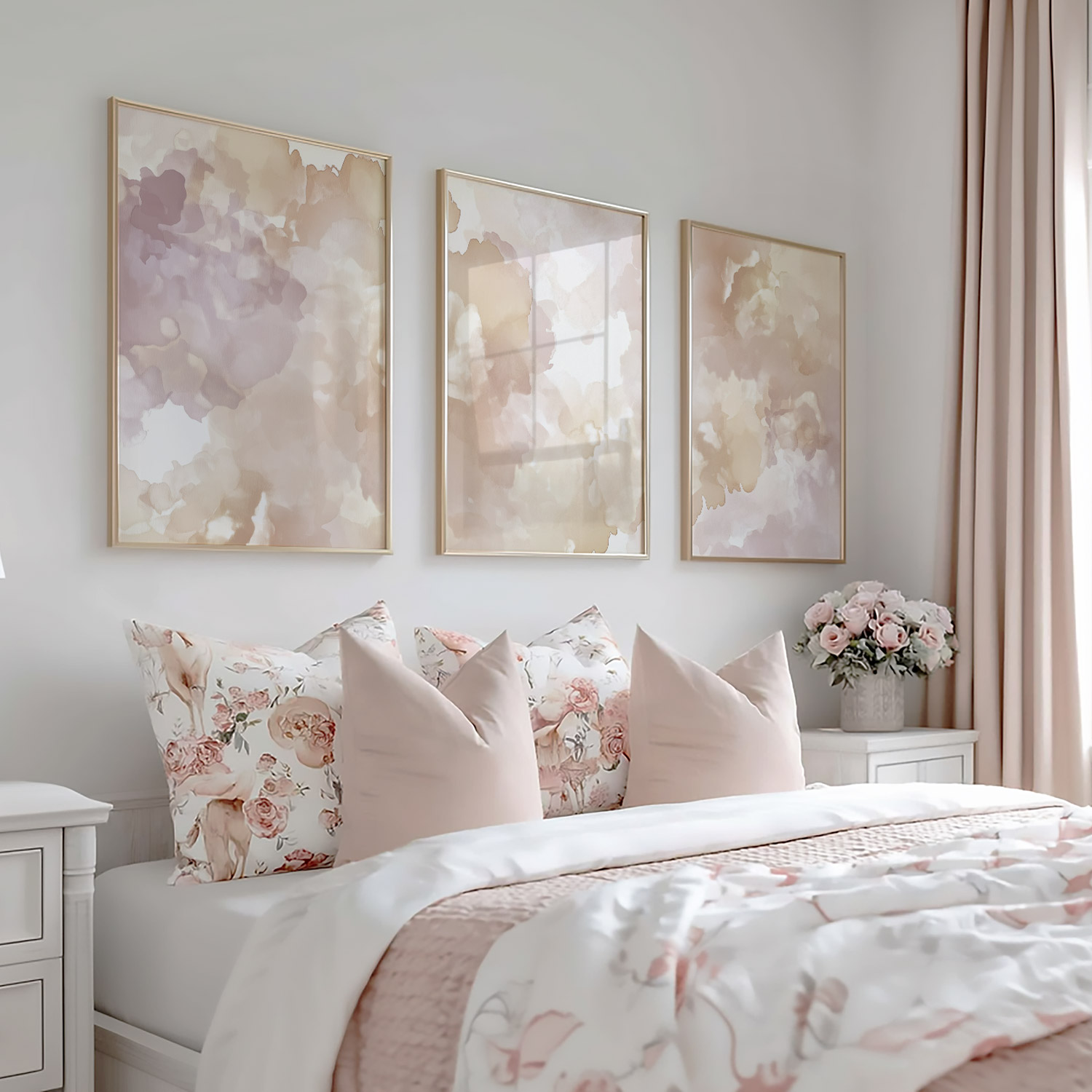 Pastel Watercolor Droom – Speelse Bloemen & Wolken Decor - Afbeelding 5