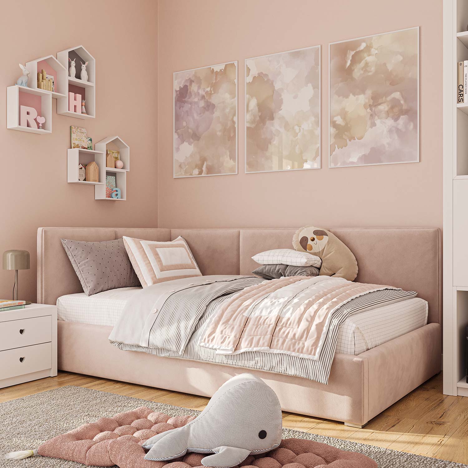 Pastel Watercolor Droom – Speelse Bloemen & Wolken Decor - Afbeelding 12