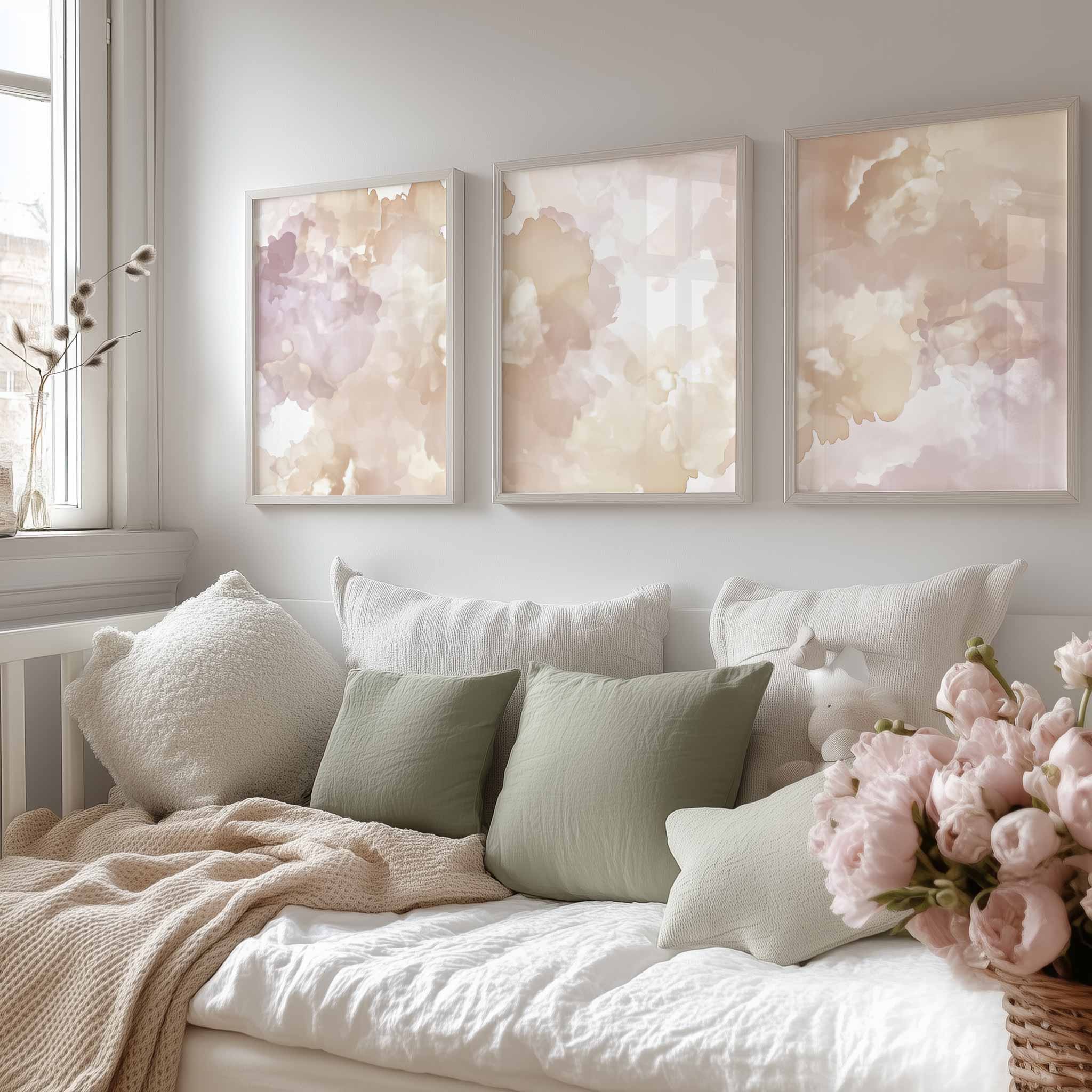 Pastel Watercolor Droom – Speelse Bloemen & Wolken Decor - Afbeelding 13