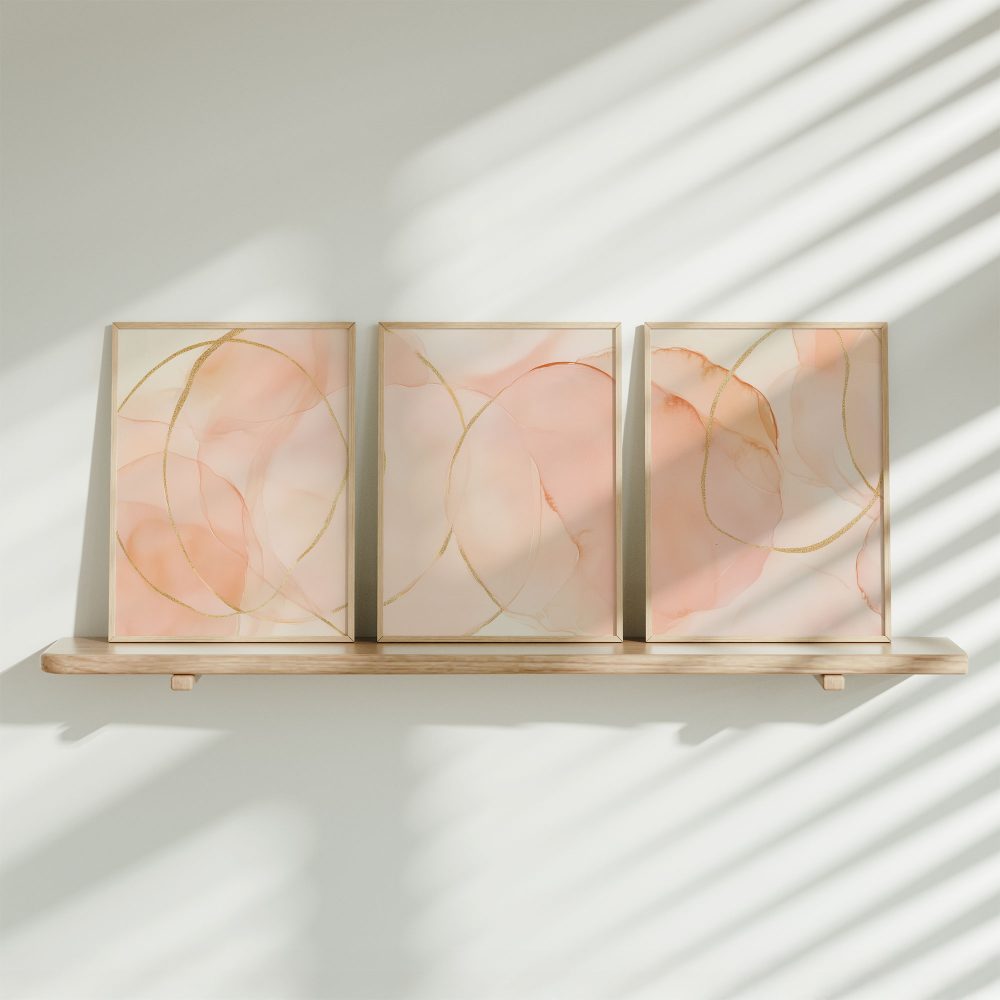 Speelse Roze & Gouden Abstracte Wanddecoratie