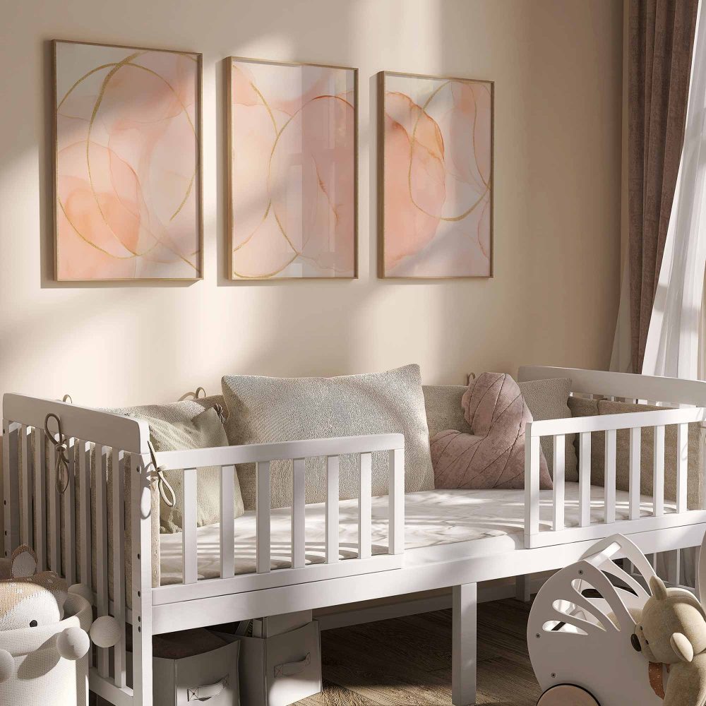 Alternative view of Speelse Roze & Gouden Abstracte Wanddecoratie