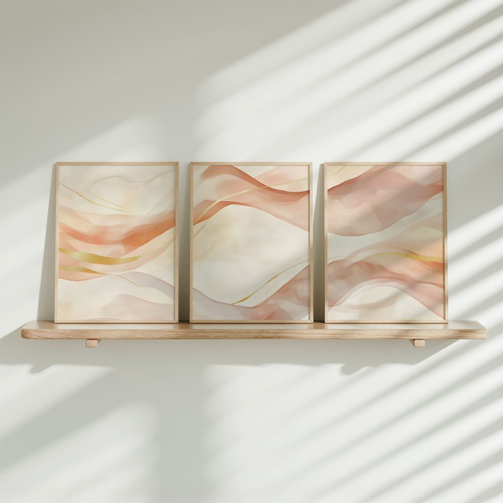 Pastel Roze & Goud Abstracte Golfdecoratie