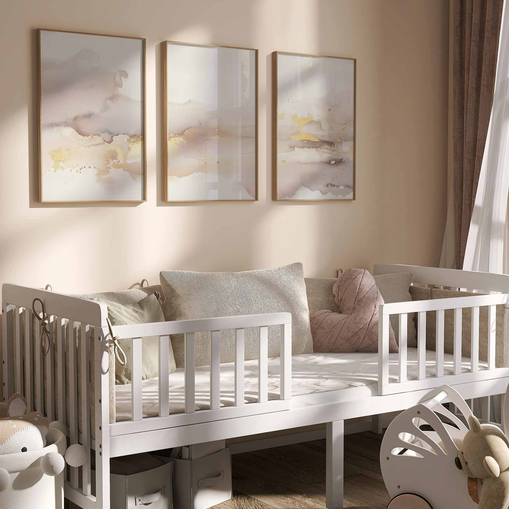 Pastel Dromen: Abstracte Waterverf in Goud en Beige - Afbeelding 2