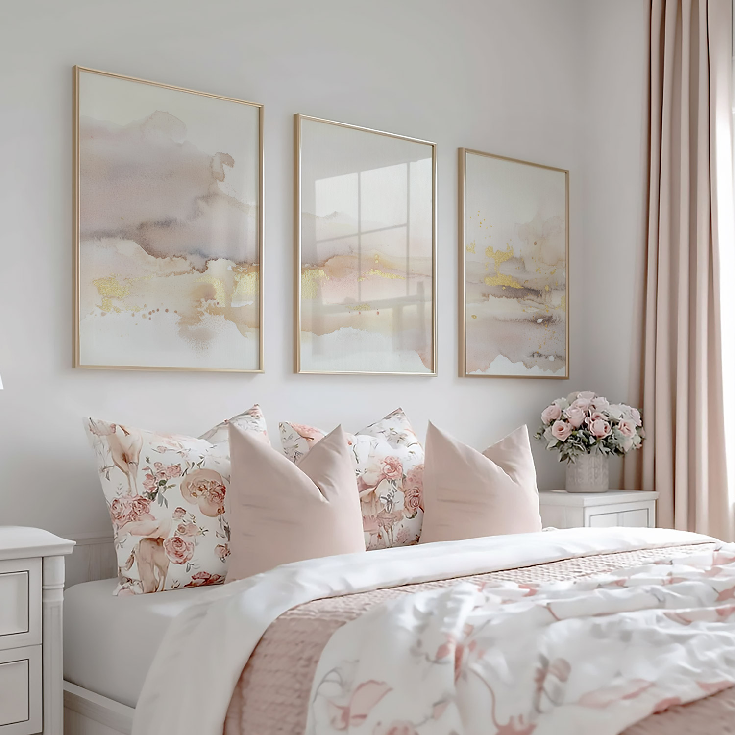 Pastel Dromen: Abstracte Waterverf in Goud en Beige - Afbeelding 5