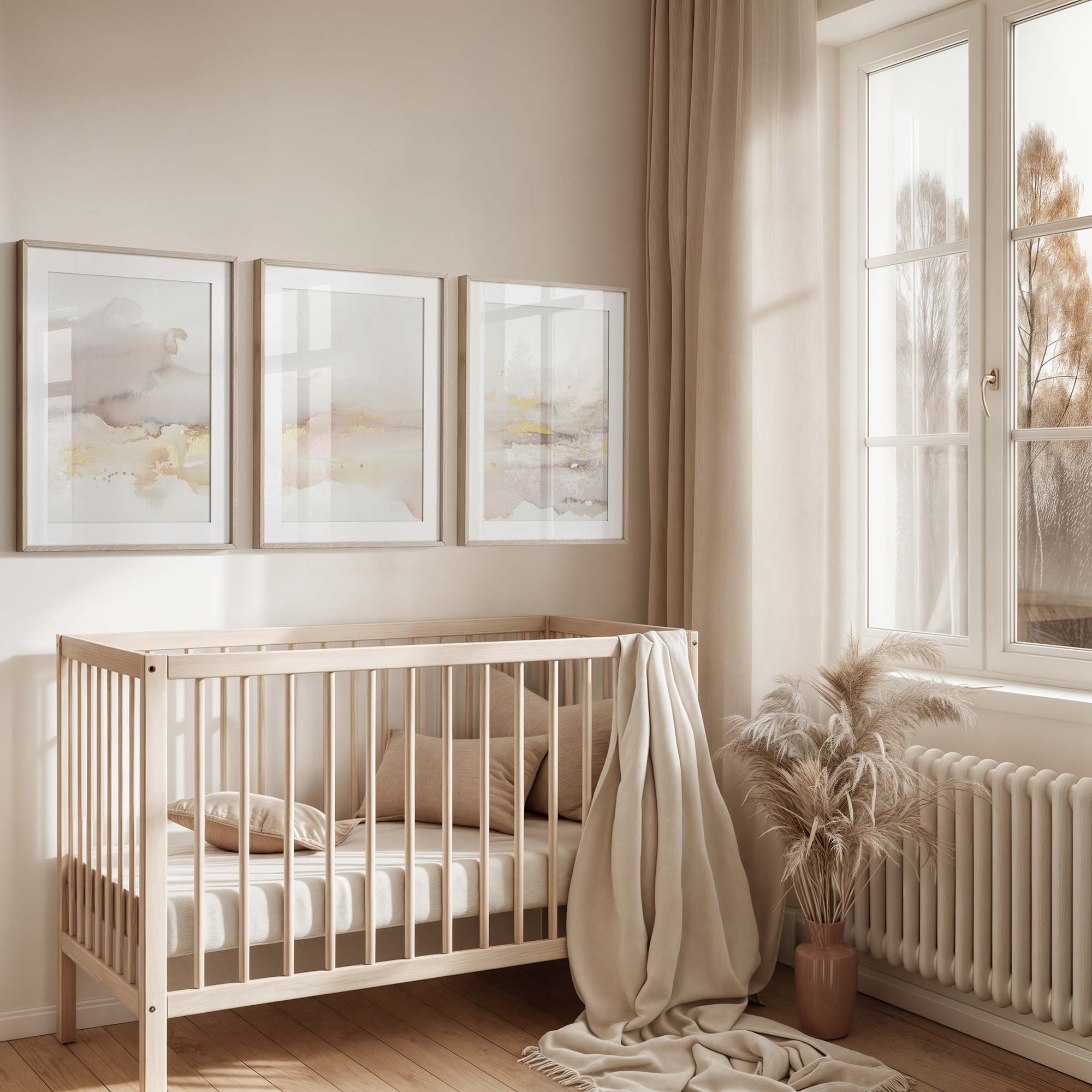 Pastel Dromen: Abstracte Waterverf in Goud en Beige - Afbeelding 7