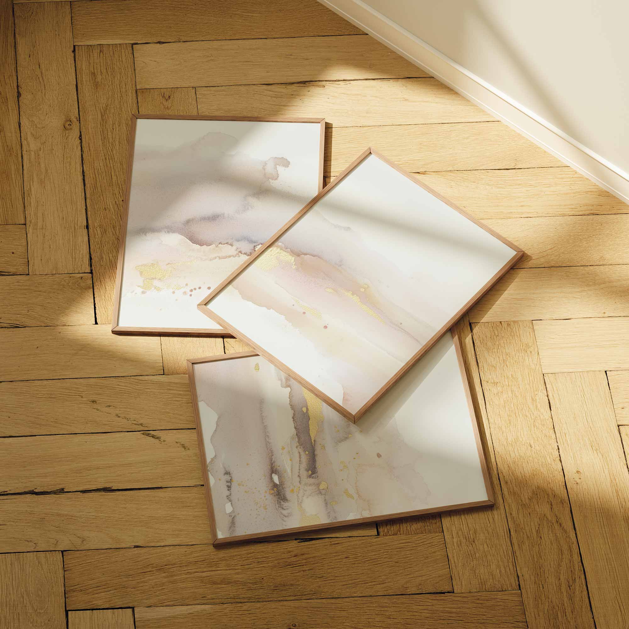Pastel Dromen: Abstracte Waterverf in Goud en Beige - Afbeelding 8