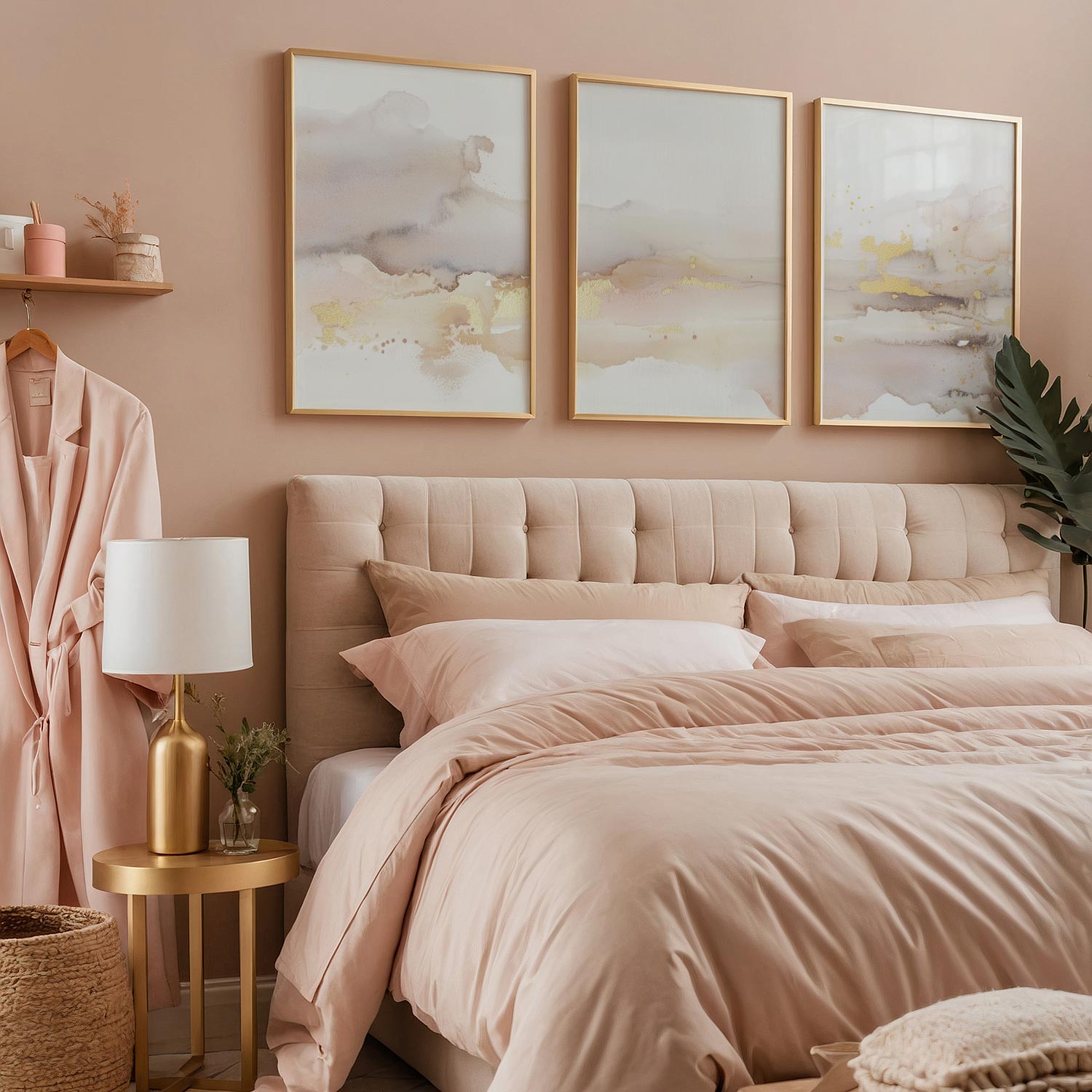 Pastel Dromen: Abstracte Waterverf in Goud en Beige - Afbeelding 9