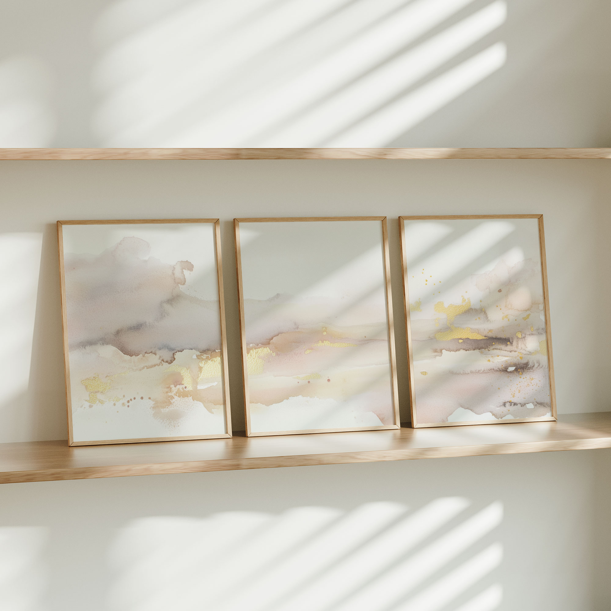 Pastel Dromen: Abstracte Waterverf in Goud en Beige - Afbeelding 10