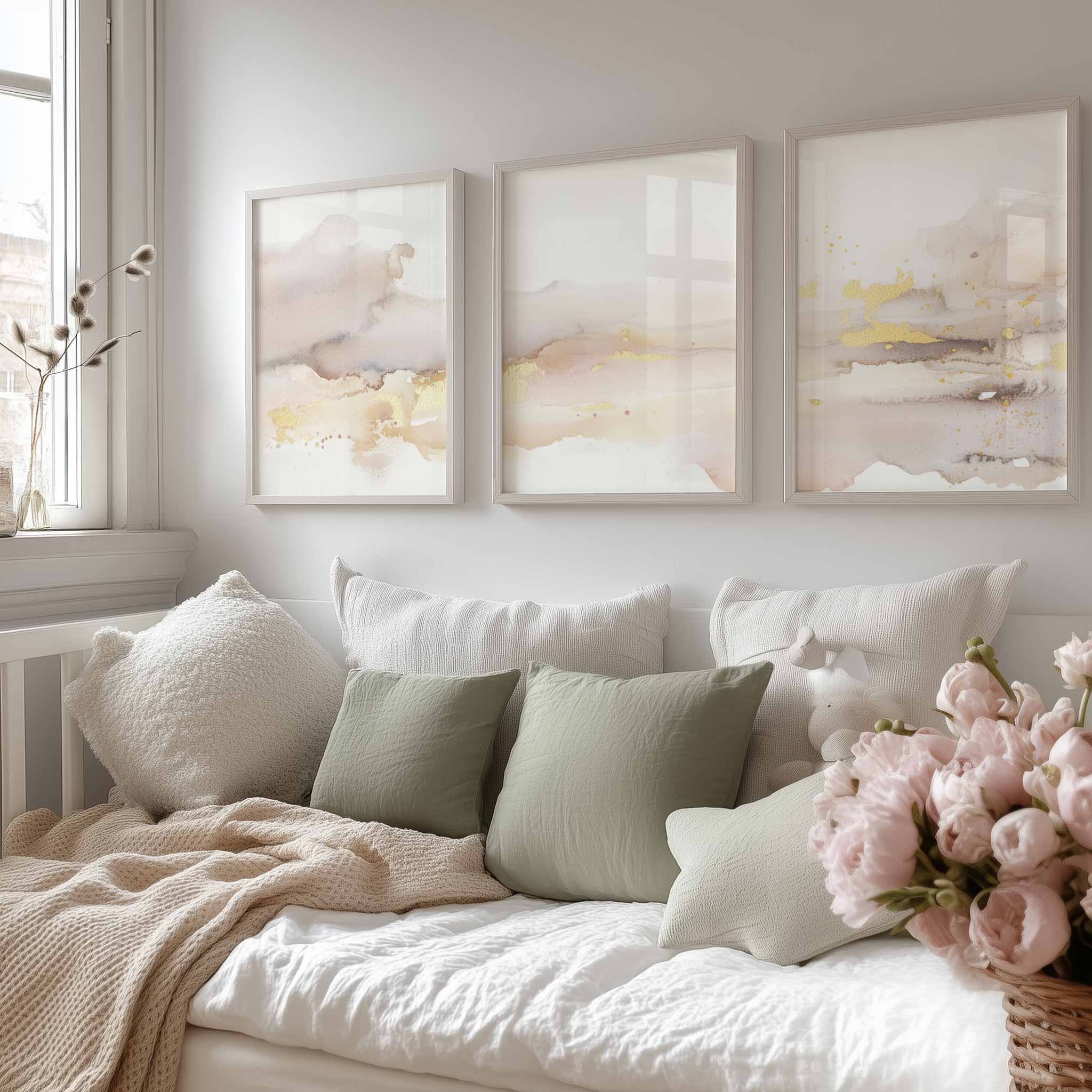 Pastel Dromen: Abstracte Waterverf in Goud en Beige - Afbeelding 13