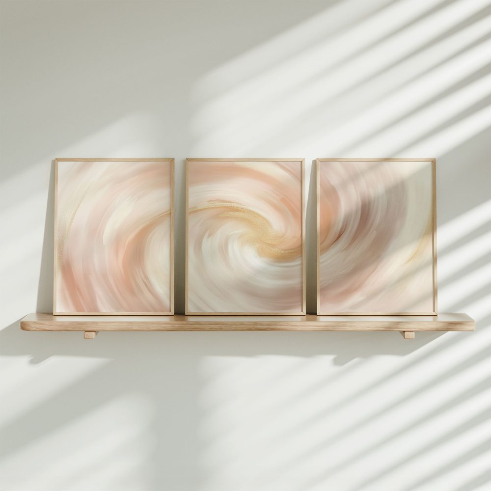 Zacht Roze Droomwereld: Swirls van Elegantie en Beweging