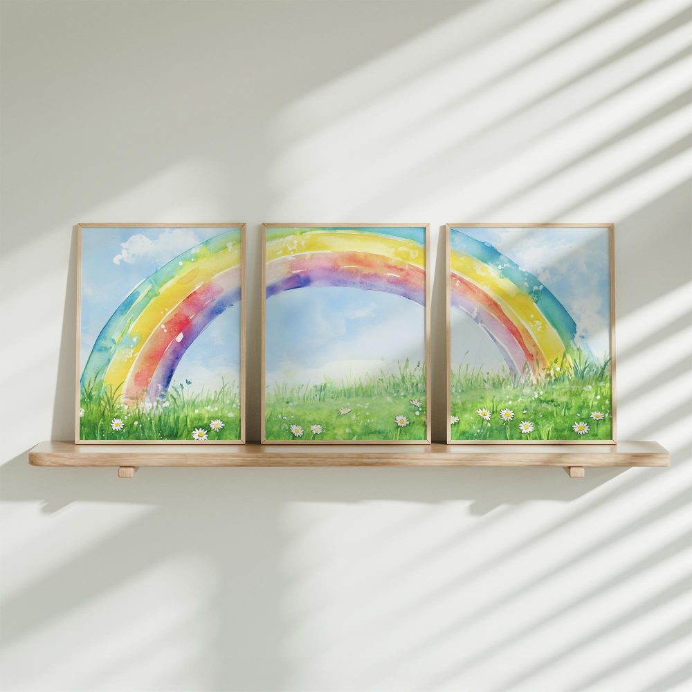 Regenboogdroom boven bloemrijk veld