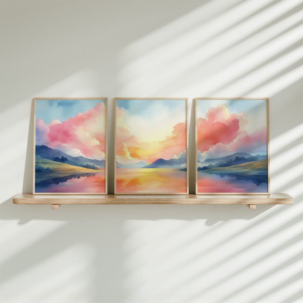 Betoverend Berglandschap met Roze Wolken en Meer