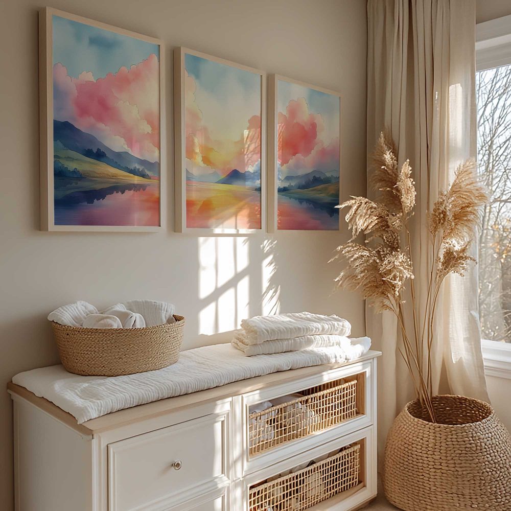 Alternative view of Betoverend Berglandschap met Roze Wolken en Meer