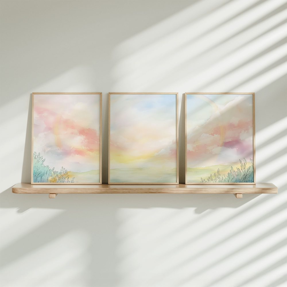 Dromerig Landschap met Regenboog – Pastel Schilderij