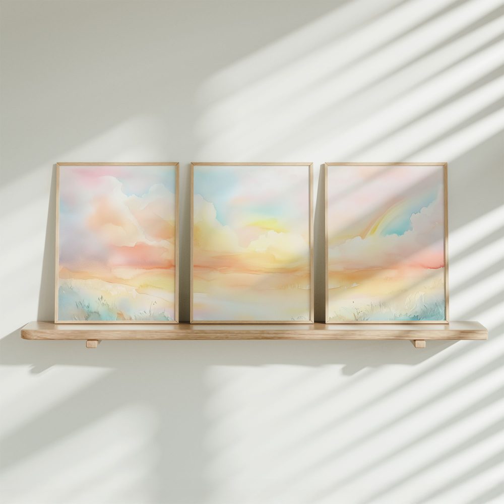 Dromerig Landschap met Pastel Wolken en Regenboog