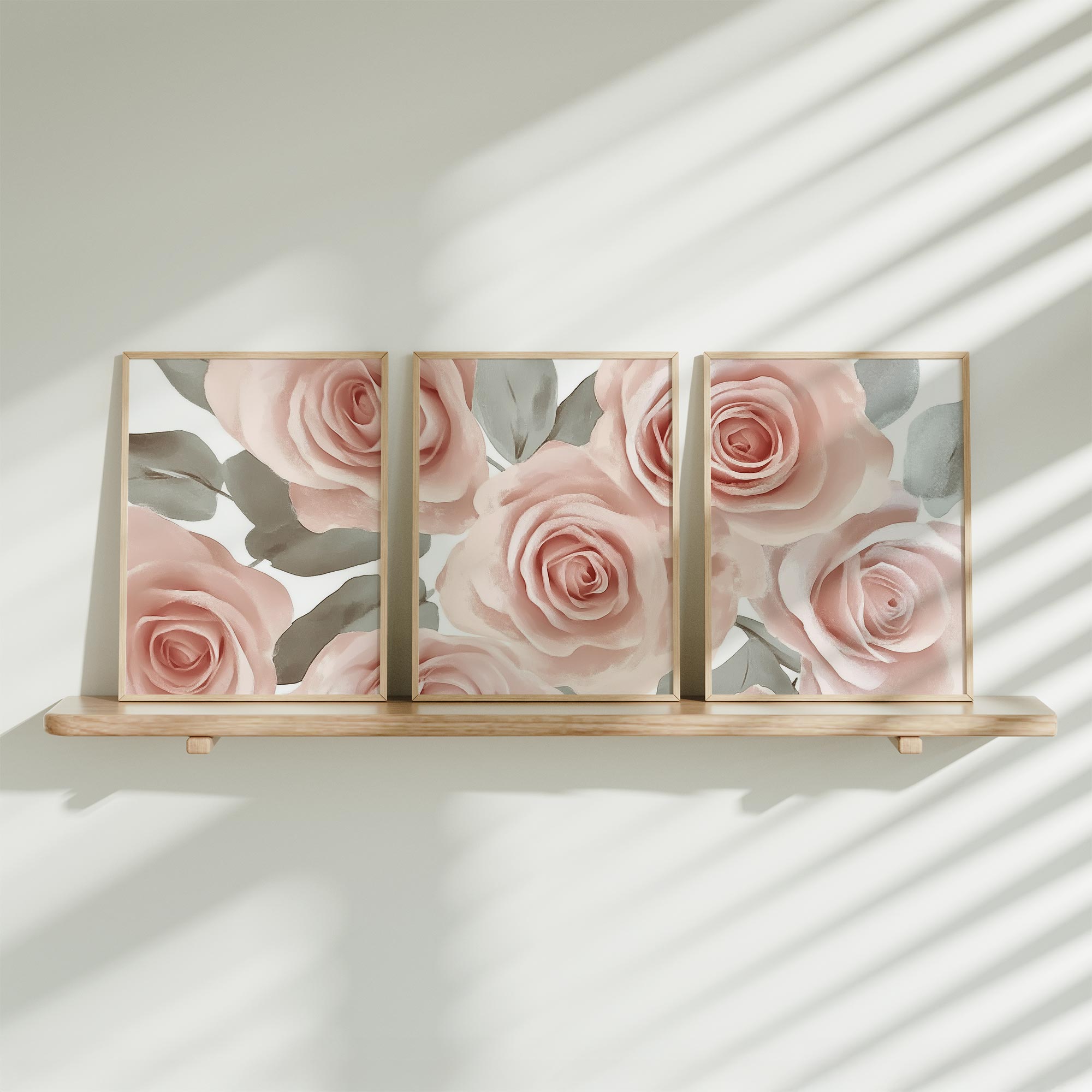 Zachtroze Rozenboeket met Fris Groen – Romantische Wanddecoratie