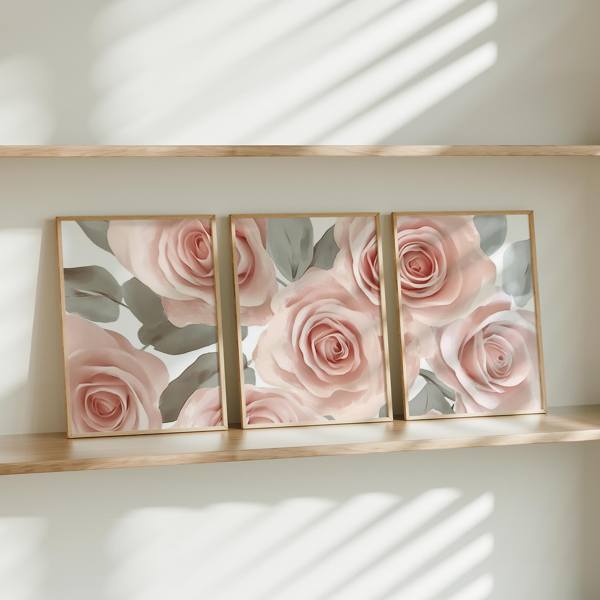 Zachtroze Rozenboeket met Fris Groen – Romantische Wanddecoratie - Afbeelding 10