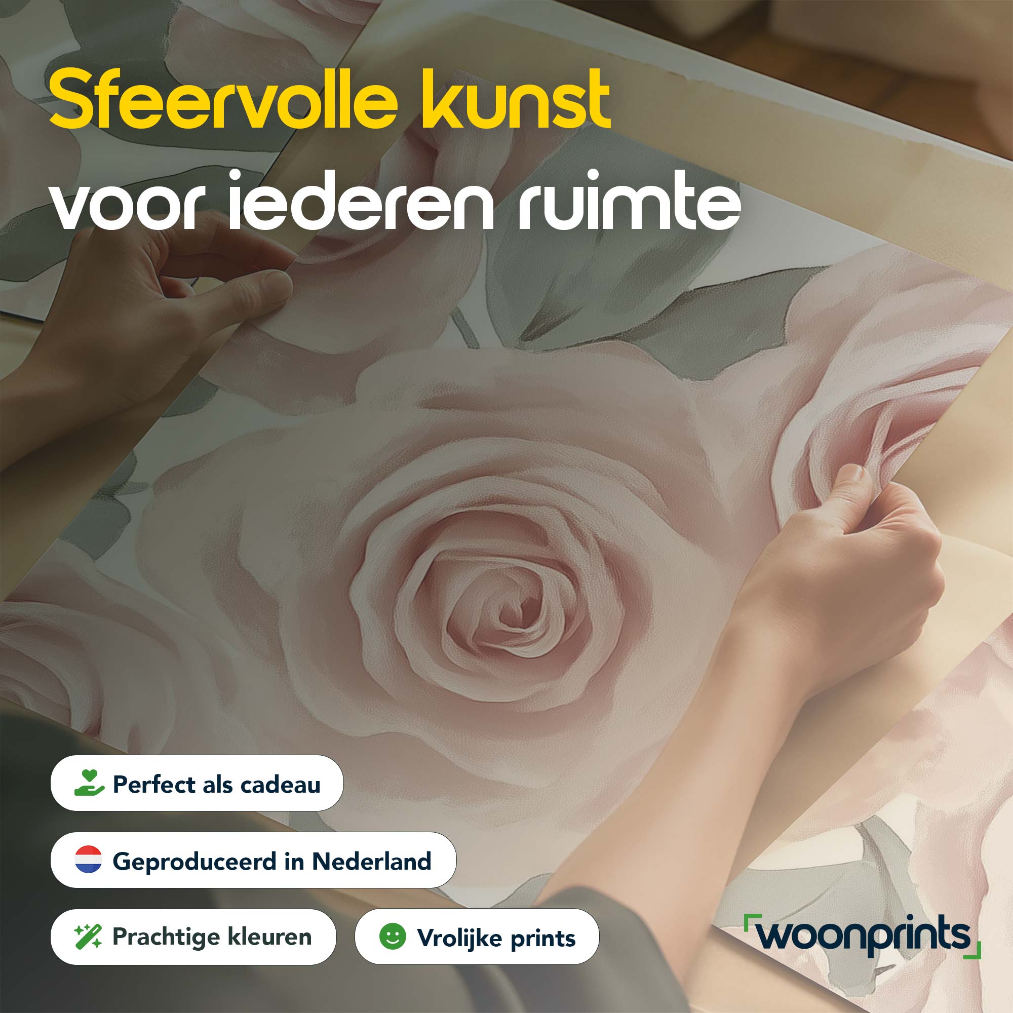 Zachtroze Rozenboeket met Fris Groen – Romantische Wanddecoratie - Afbeelding 6