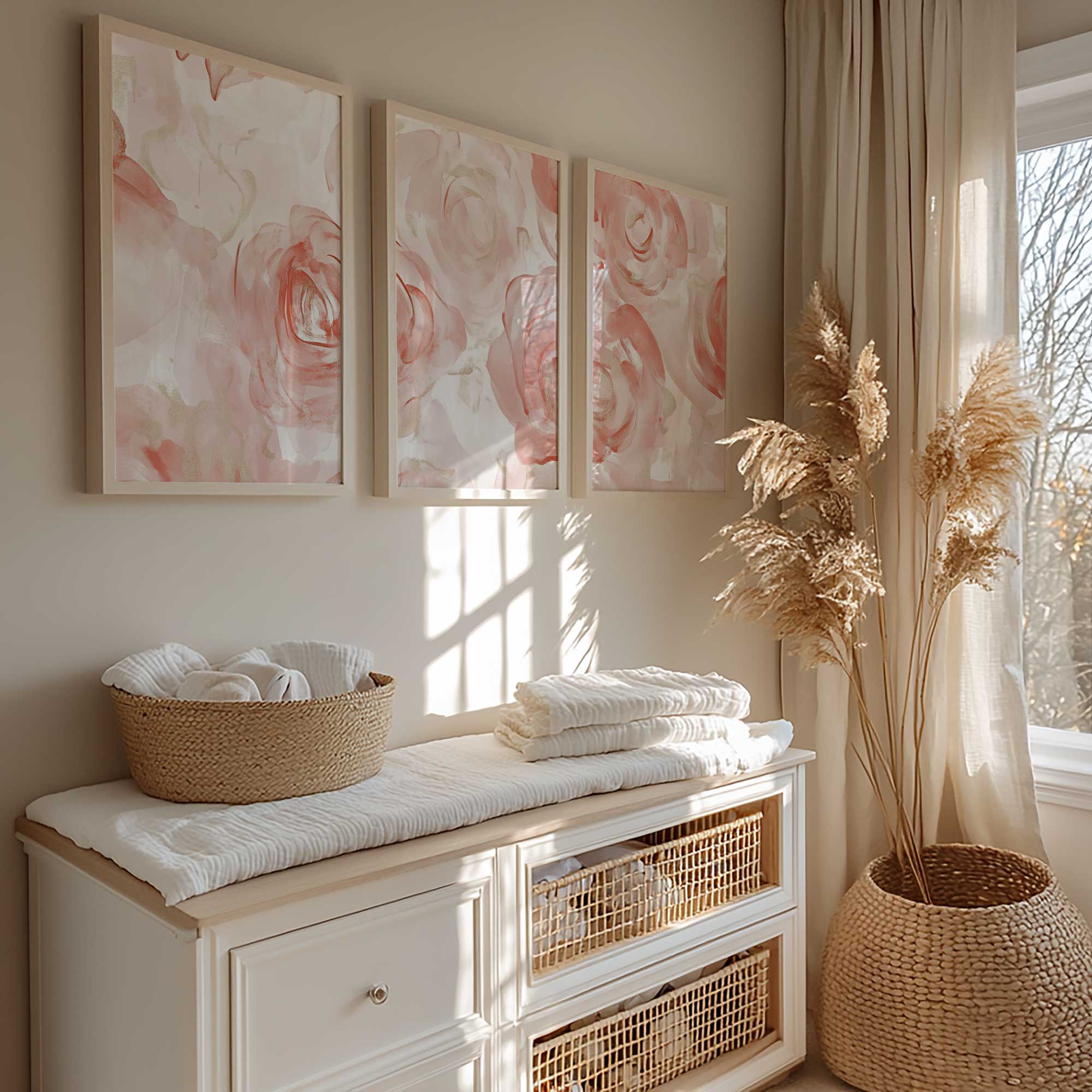 Romantische Watercolor Rozen in Zacht Roze en Wit - Afbeelding 3