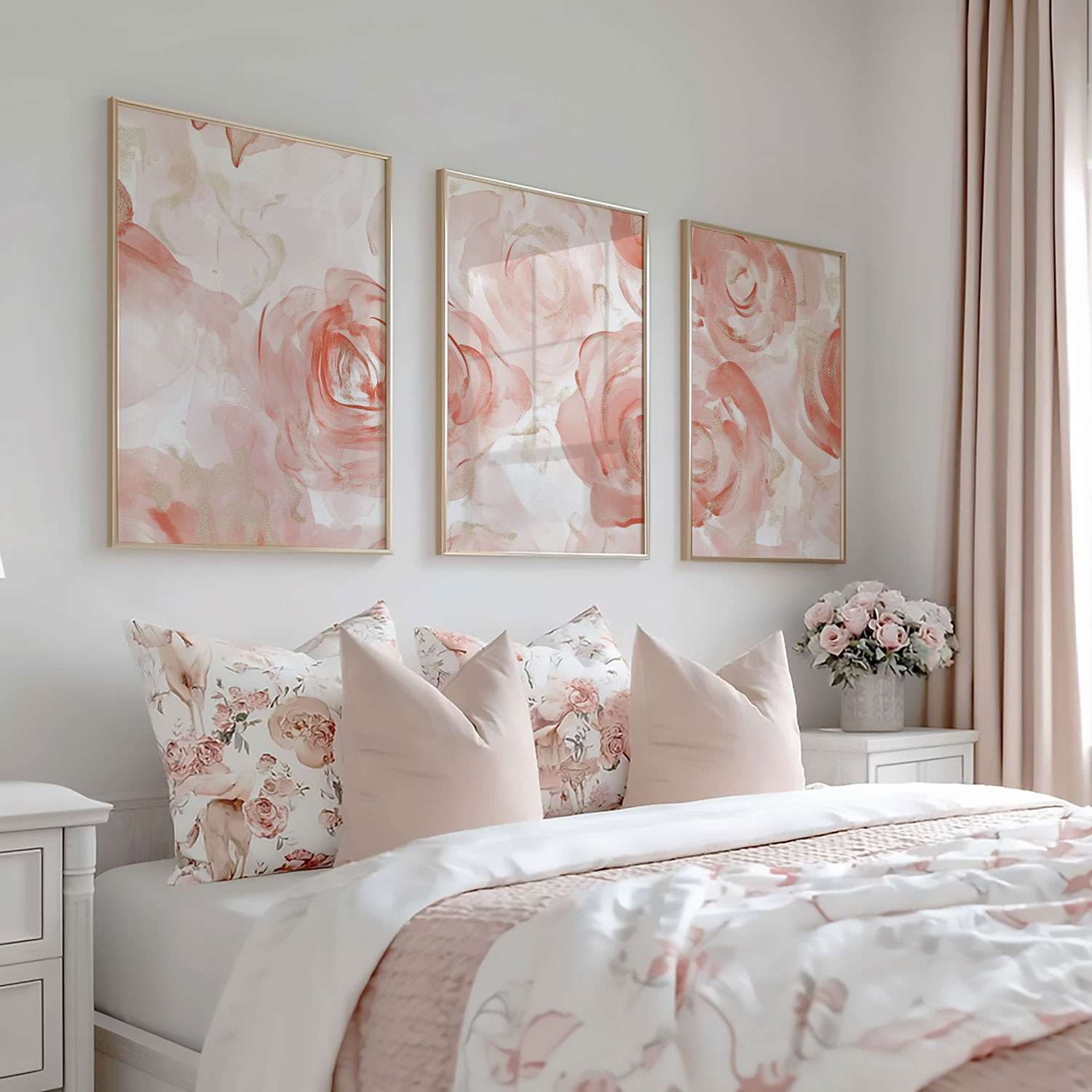 Romantische Watercolor Rozen in Zacht Roze en Wit - Afbeelding 5