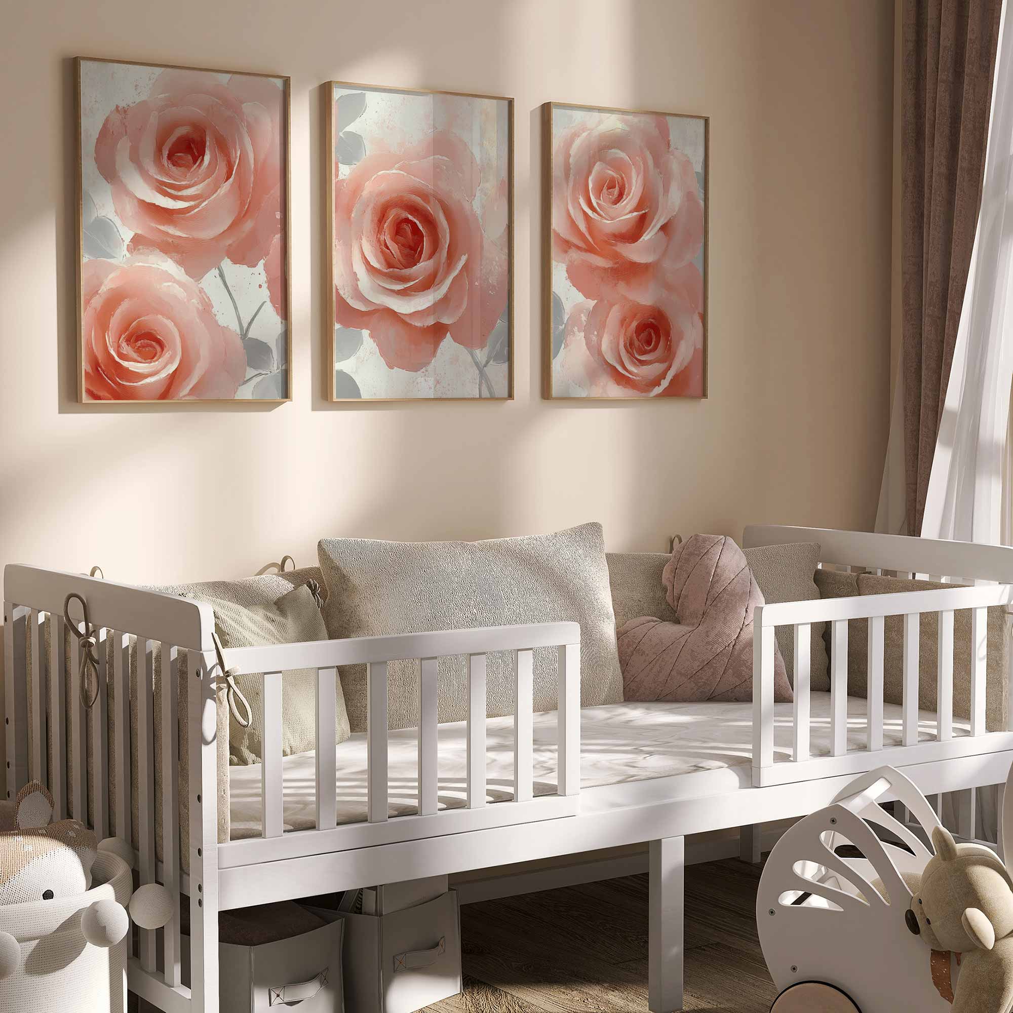 Roze Rozen in Dromerige Elegantie - Stijlvolle Wanddecoratie - Afbeelding 2