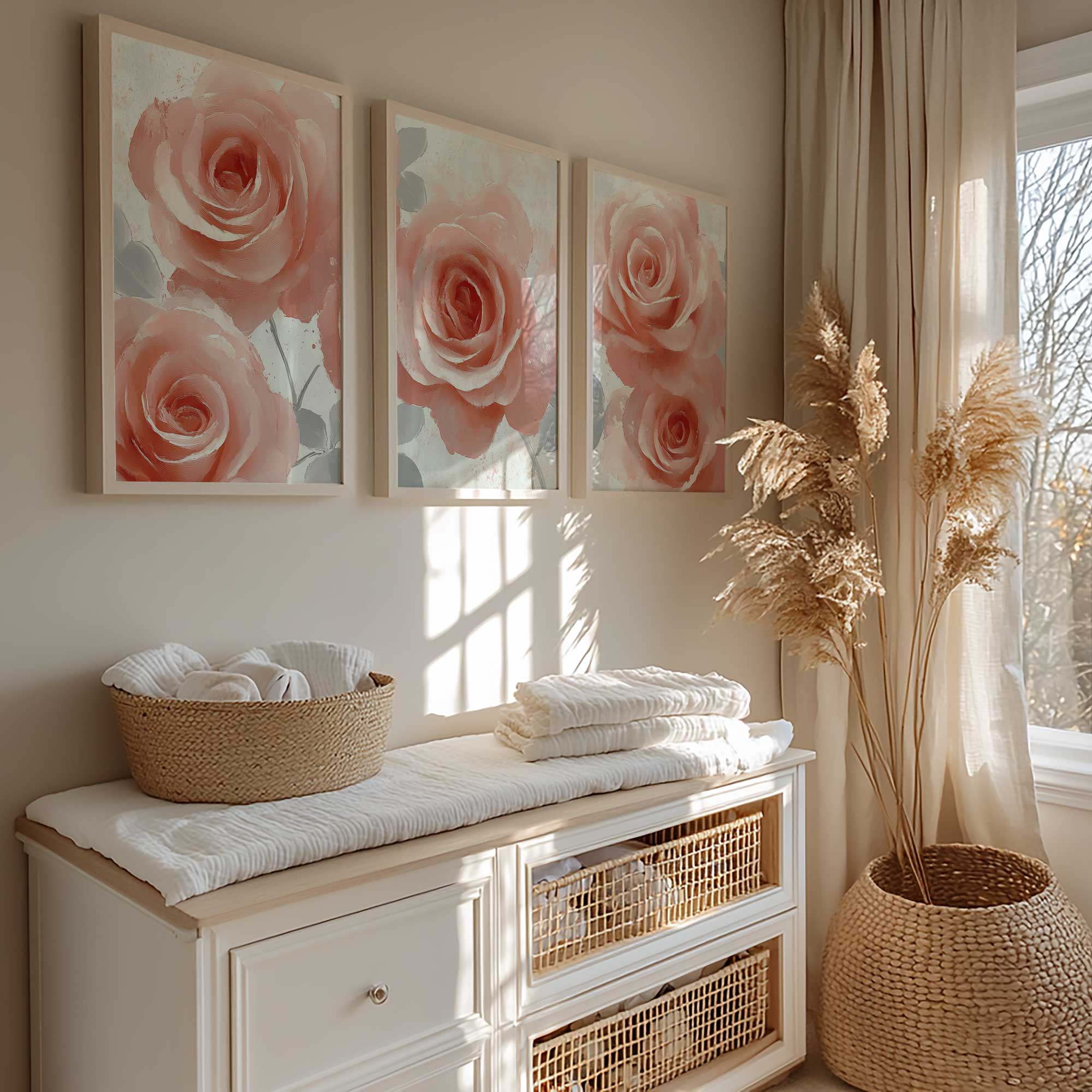 Roze Rozen in Dromerige Elegantie - Stijlvolle Wanddecoratie - Afbeelding 3