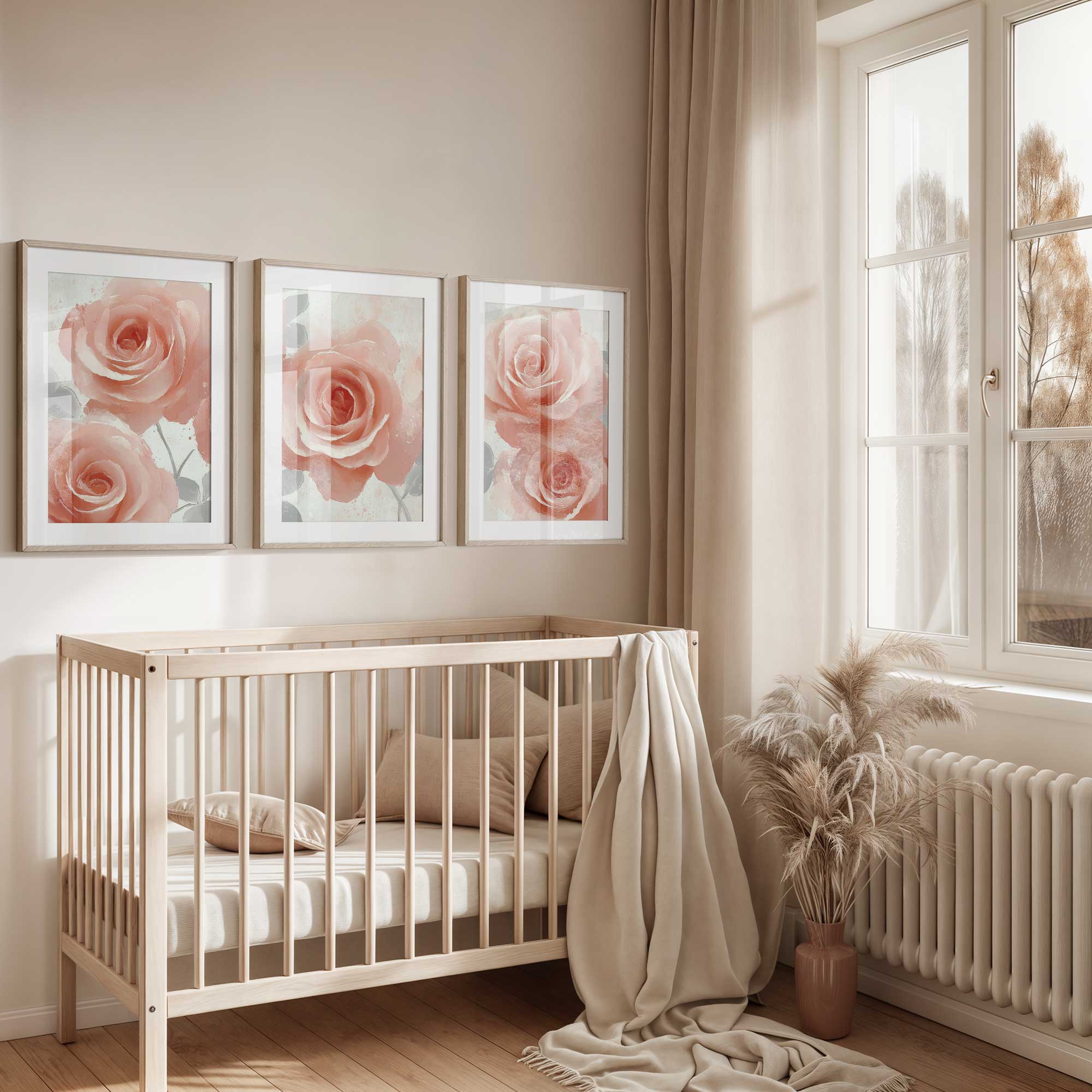 Roze Rozen in Dromerige Elegantie - Stijlvolle Wanddecoratie - Afbeelding 7
