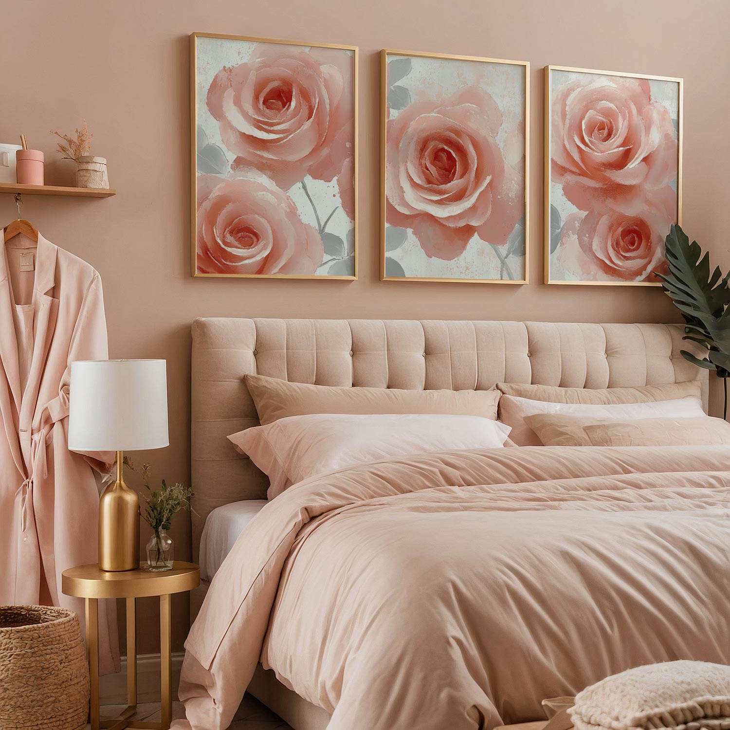 Roze Rozen in Dromerige Elegantie - Stijlvolle Wanddecoratie - Afbeelding 9