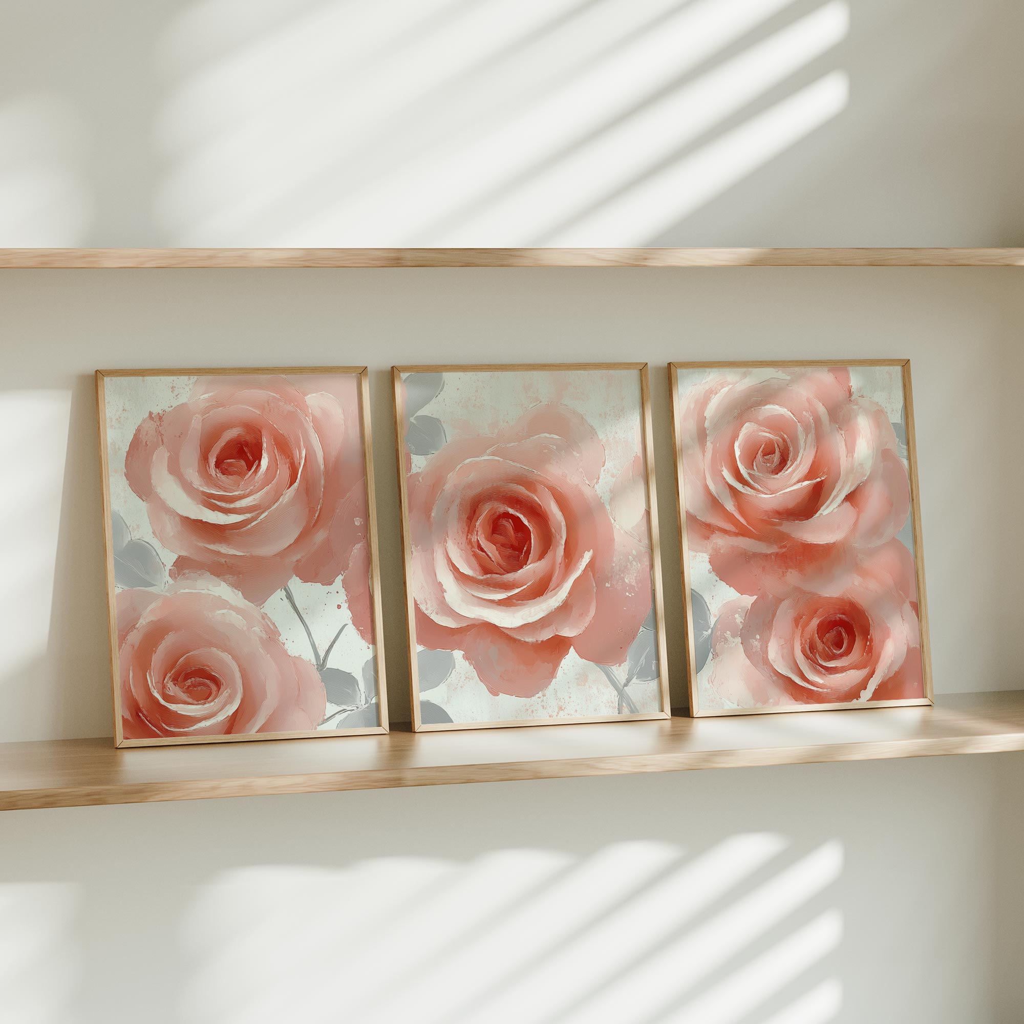 Roze Rozen in Dromerige Elegantie - Stijlvolle Wanddecoratie - Afbeelding 10