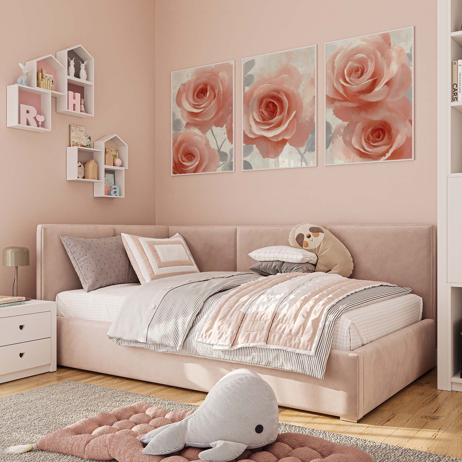 Roze Rozen in Dromerige Elegantie - Stijlvolle Wanddecoratie - Afbeelding 12