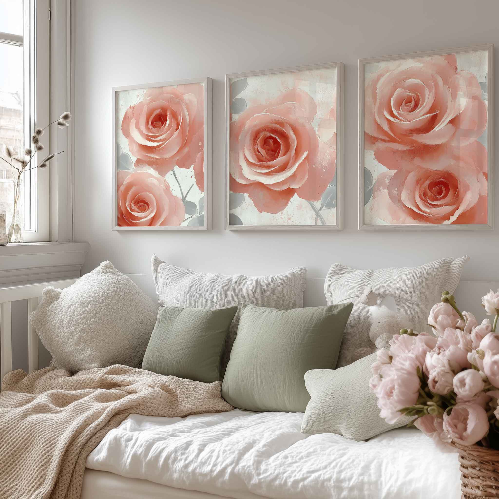 Roze Rozen in Dromerige Elegantie - Stijlvolle Wanddecoratie - Afbeelding 13